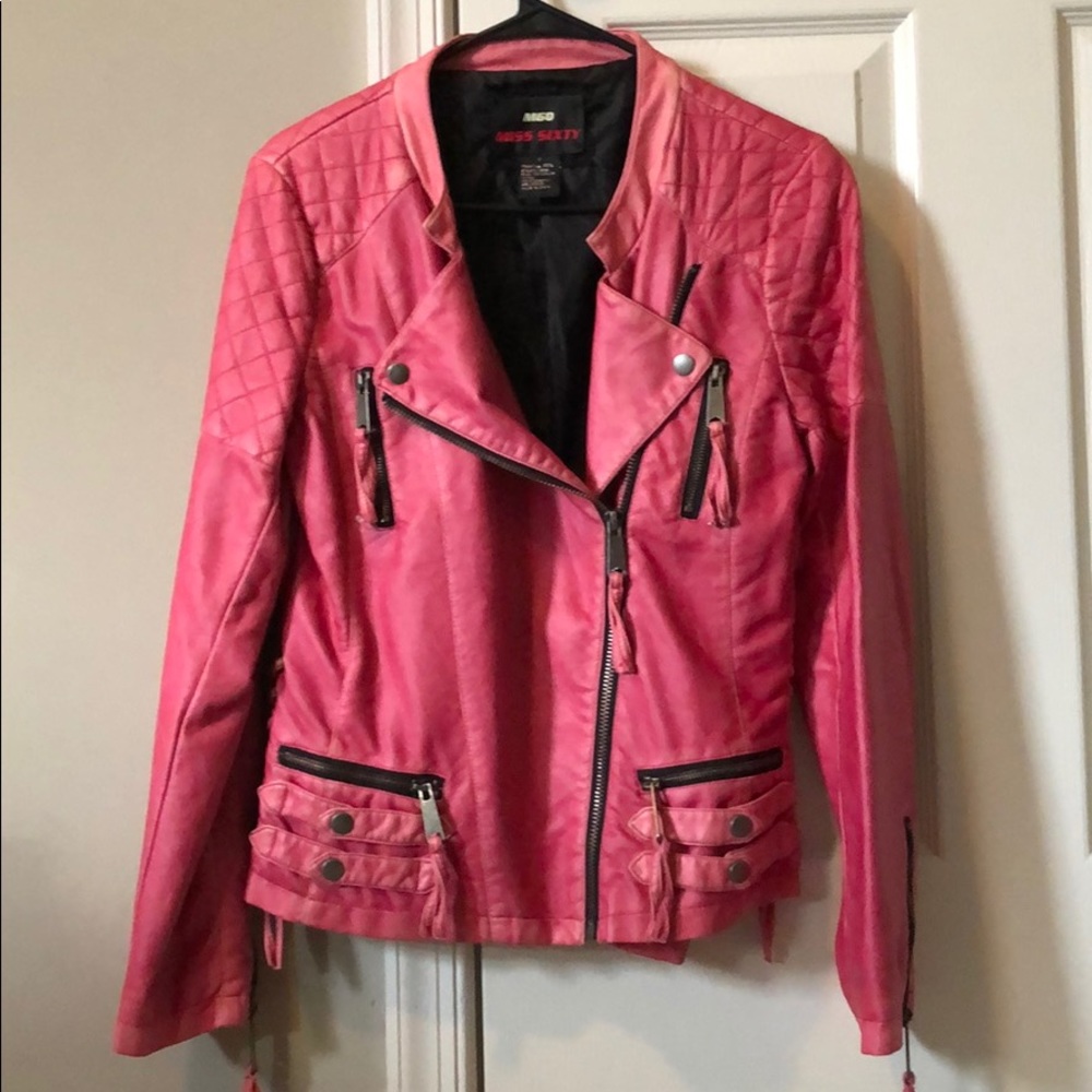 Brand new faux leather hot pink jacket